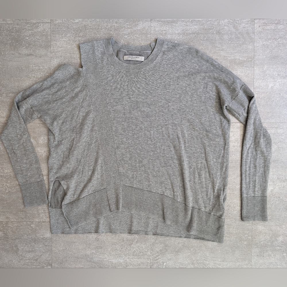 All saints Woman's Gray Long Sleeve Sweater One-sided Open Shoulder Size XS
